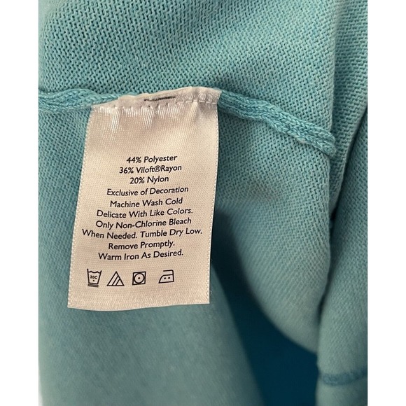 Eddie Bauer Mock Neck 1/4 Zip‎ Sweater Womens Size Medium Blue Kangaroo Pocket - Picture 4 of 7